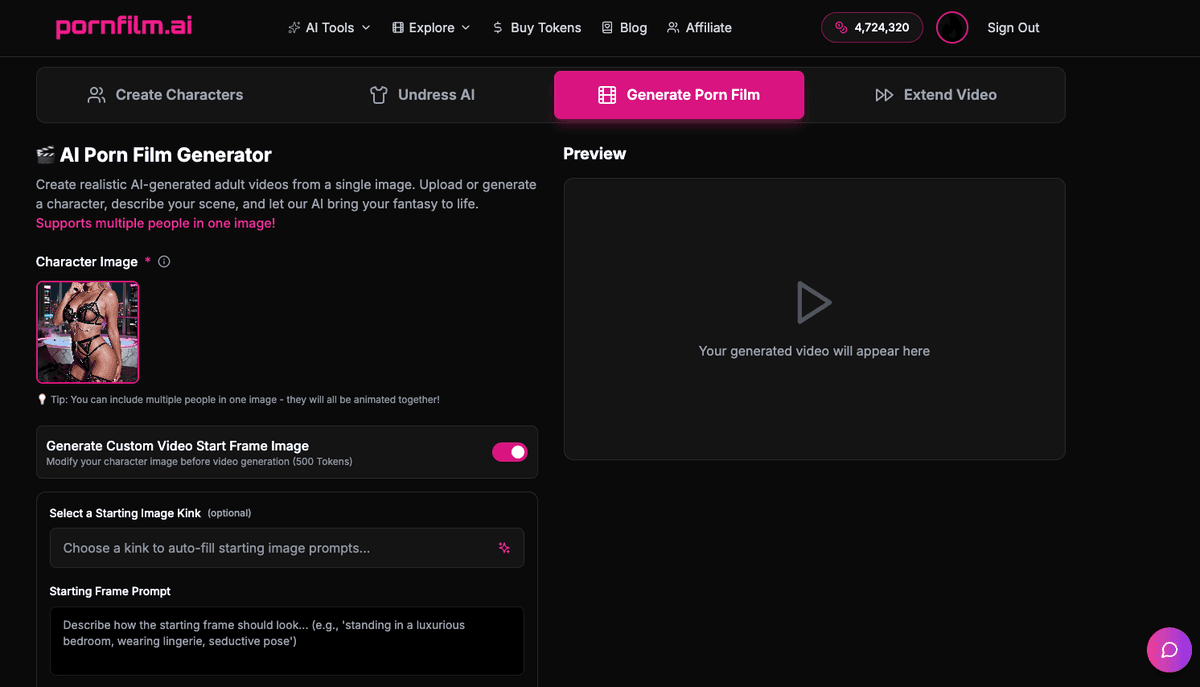 PornFilms.AI Interface Screenshot